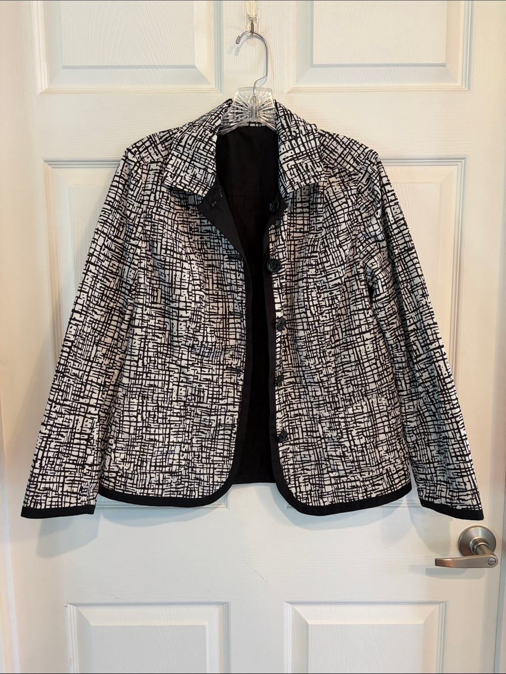 Women's Black and White Reversible Button-Front Nylon Windbreaker Jacket - Picture 2 of 5
